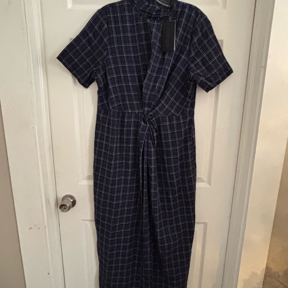 ASOS Blue and White Midi Wrap Tie Front Sundress